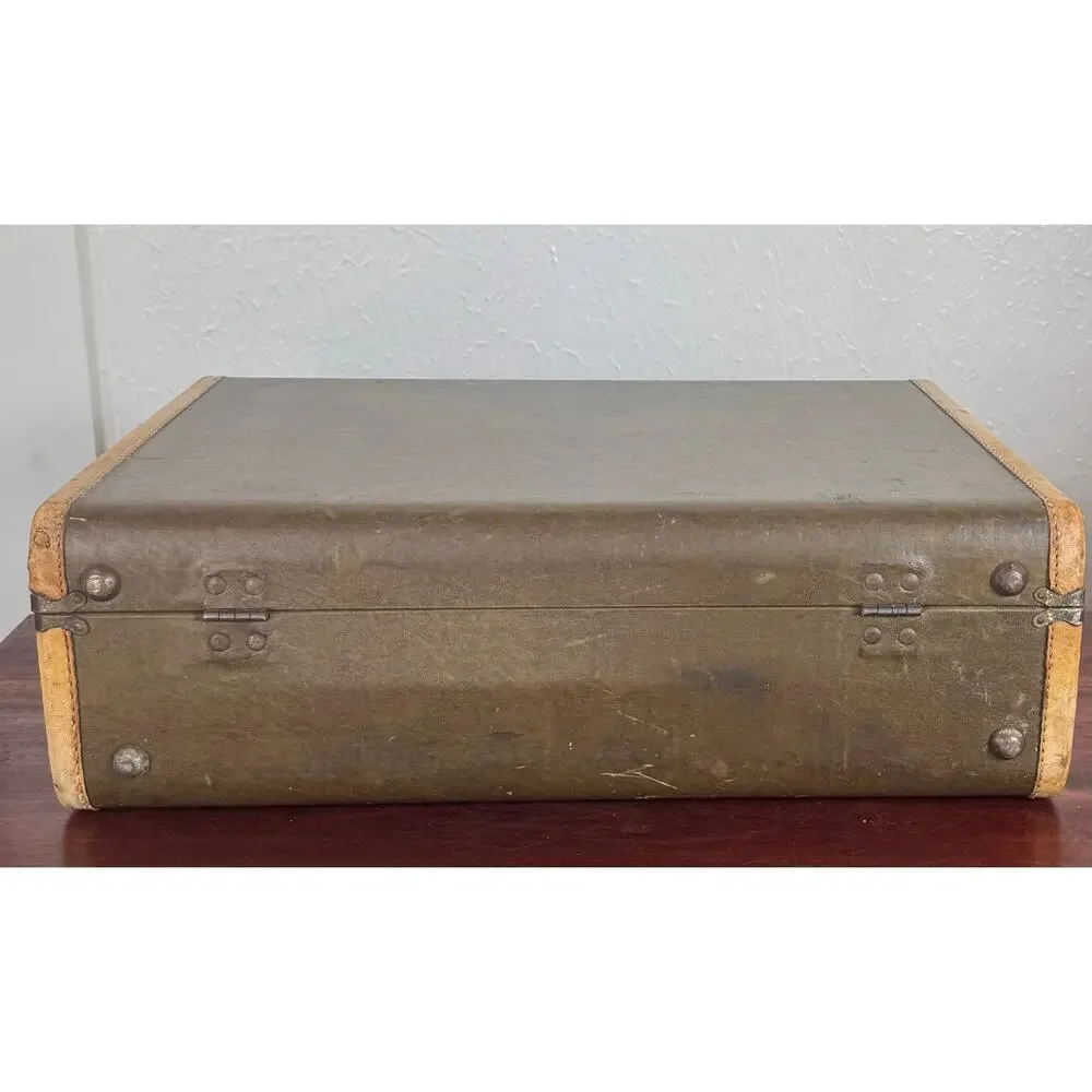 Olive Green Fiberglass Suitcase Atlas of Chicago 1950s Travel Luggage